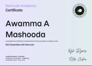 semrush certificate of best digital marketer in bangalore